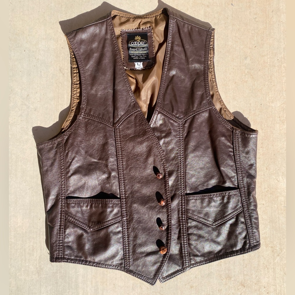 Cooper Genuine Leather Dark Brown Western Vest Size Medium Made in USA